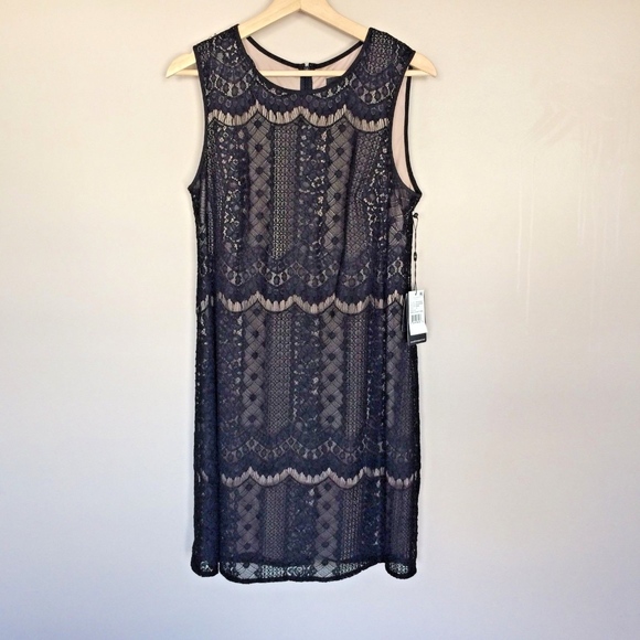 NWT Adrianna Papell Women's Black Lace Shift Dress - Picture 1 of 6